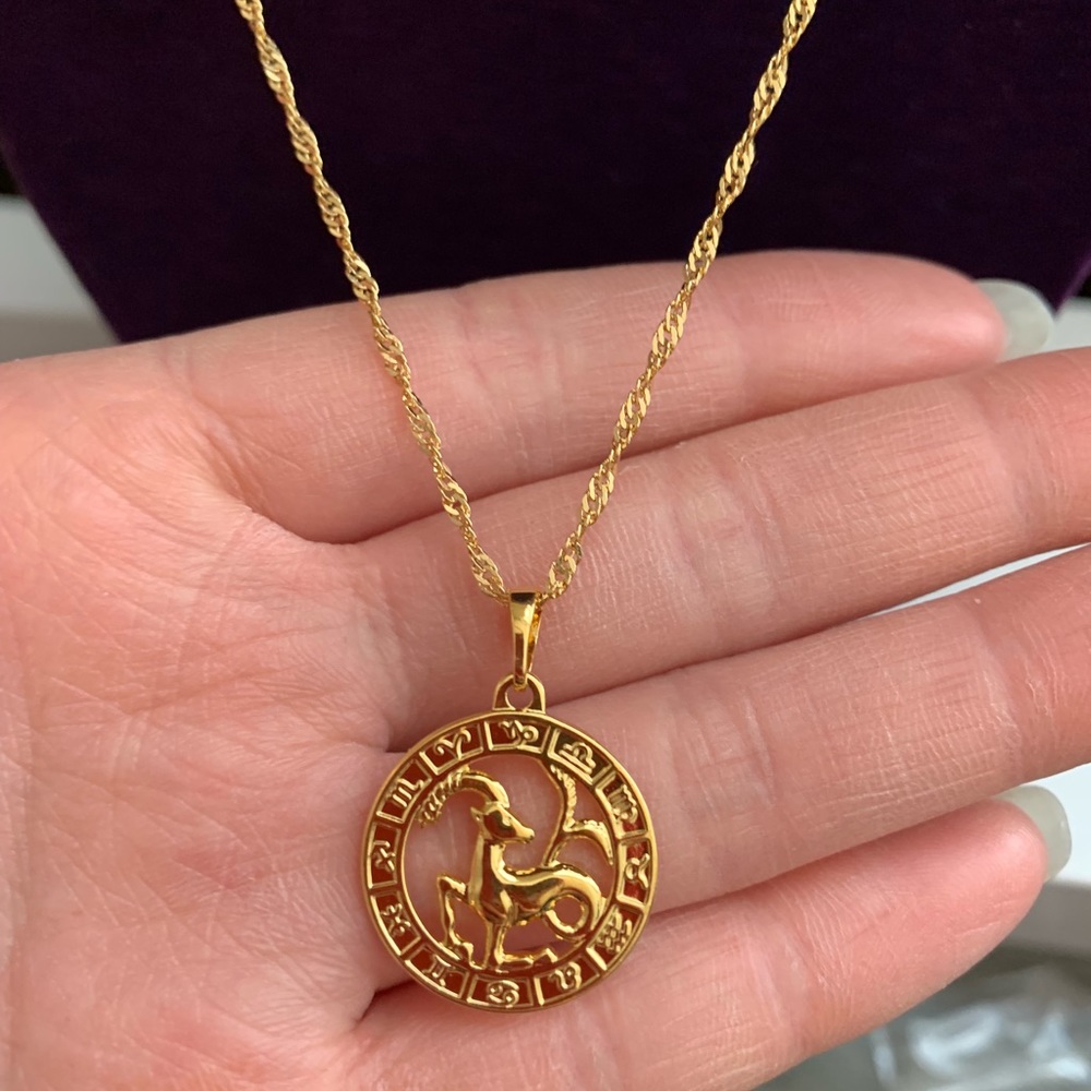 New Capricorn Zodiac Sign 18K GF Necklace